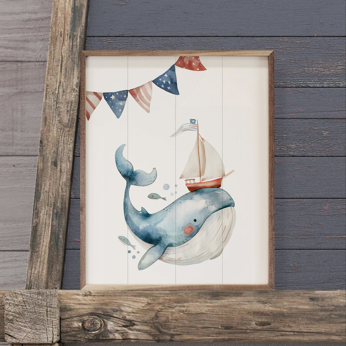 Cute Sailor Whale Wood Framed Print
