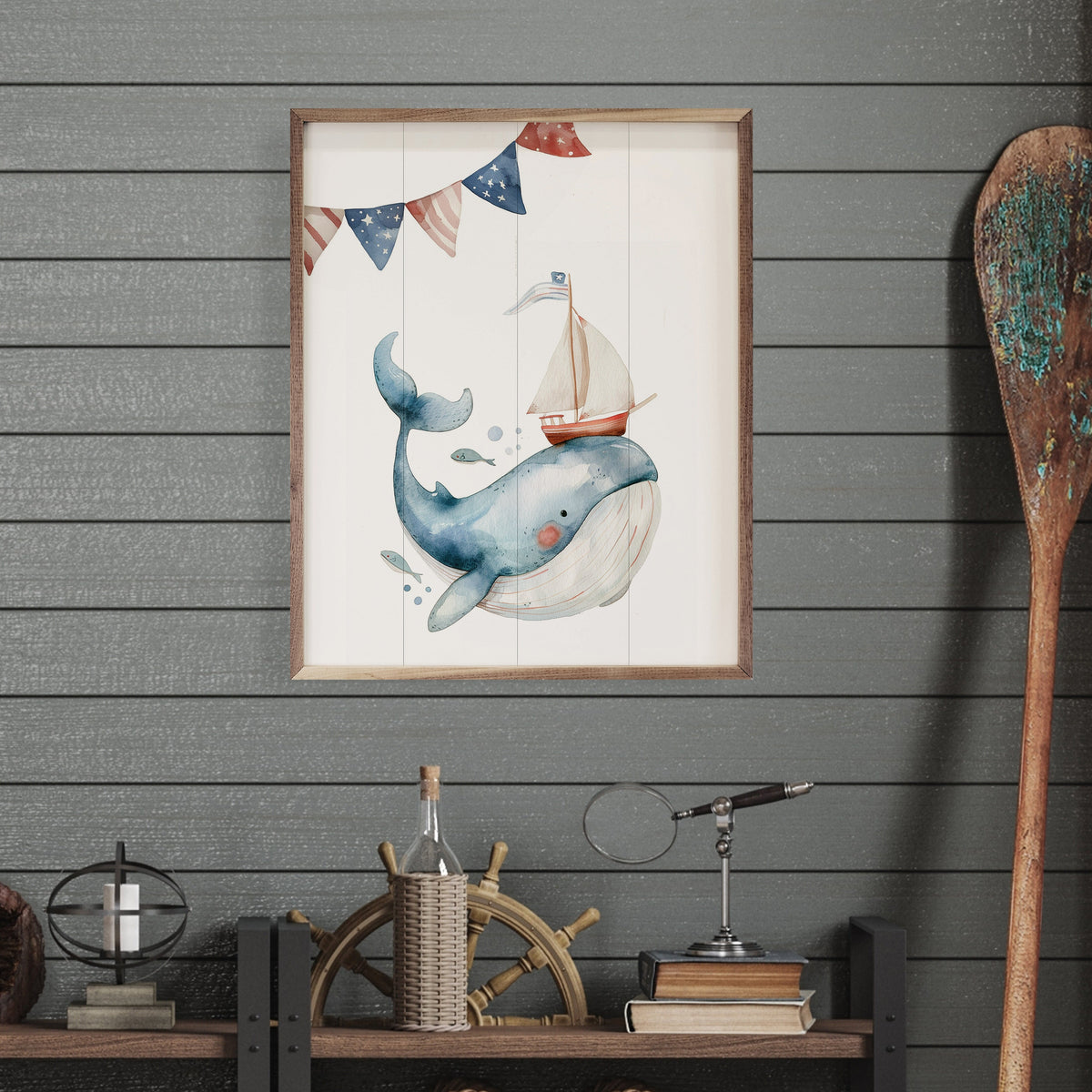 Cute Sailor Whale Wood Framed Print