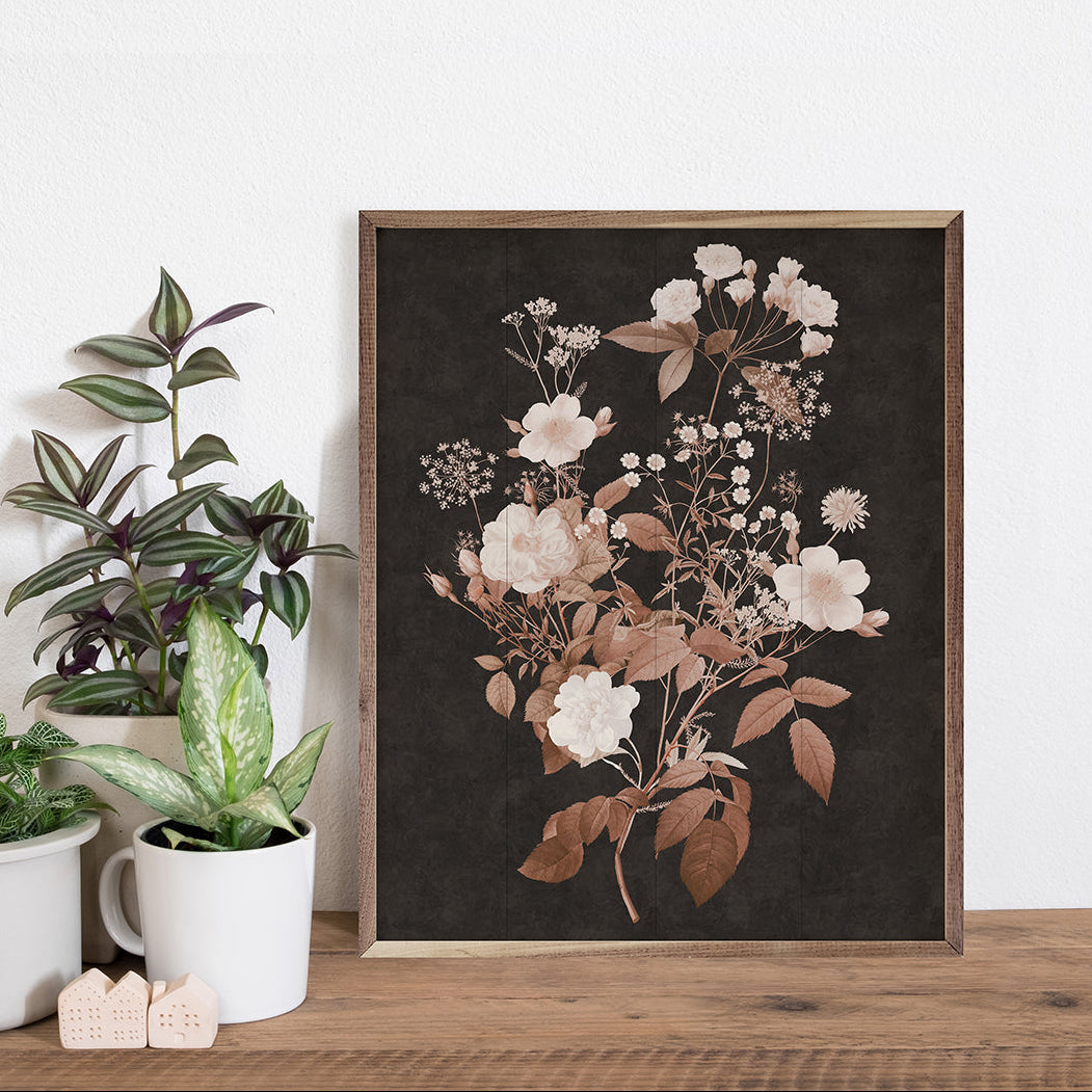 Dark Vintage Floral 3 By Nina Blue Wood Framed Print