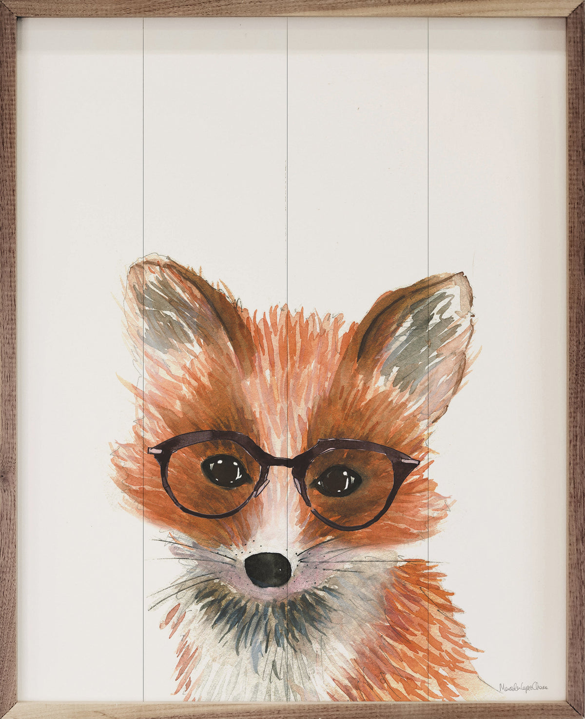 Fox In Glasses By Mercedes Lopez Charro Wood Framed Print