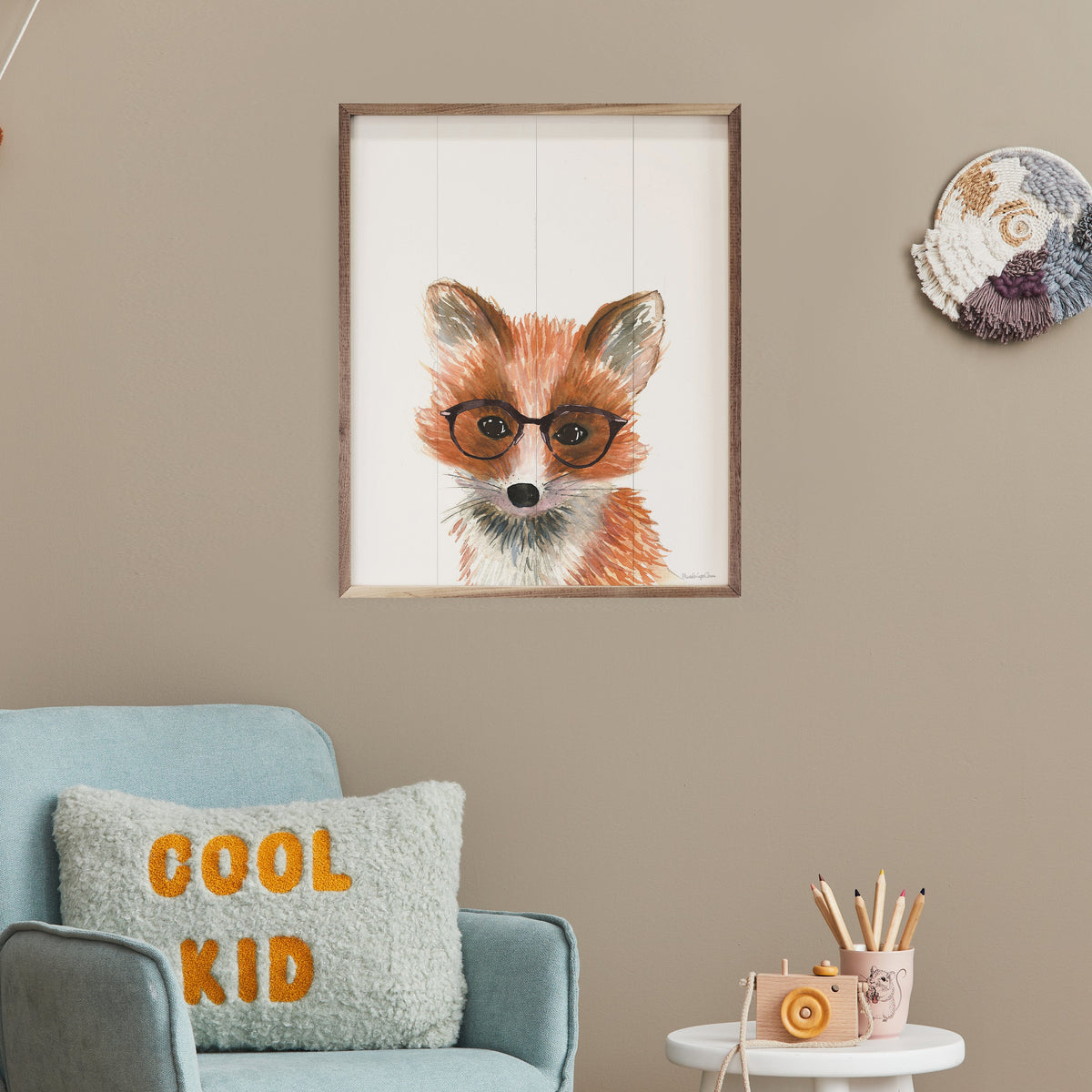 Fox In Glasses By Mercedes Lopez Charro Wood Framed Print