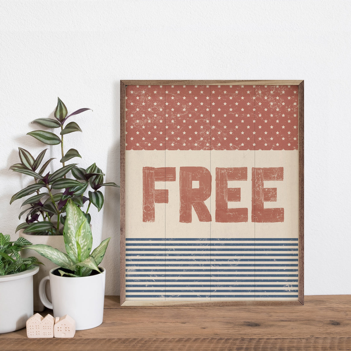 Free Red White Blue Wood Framed Print