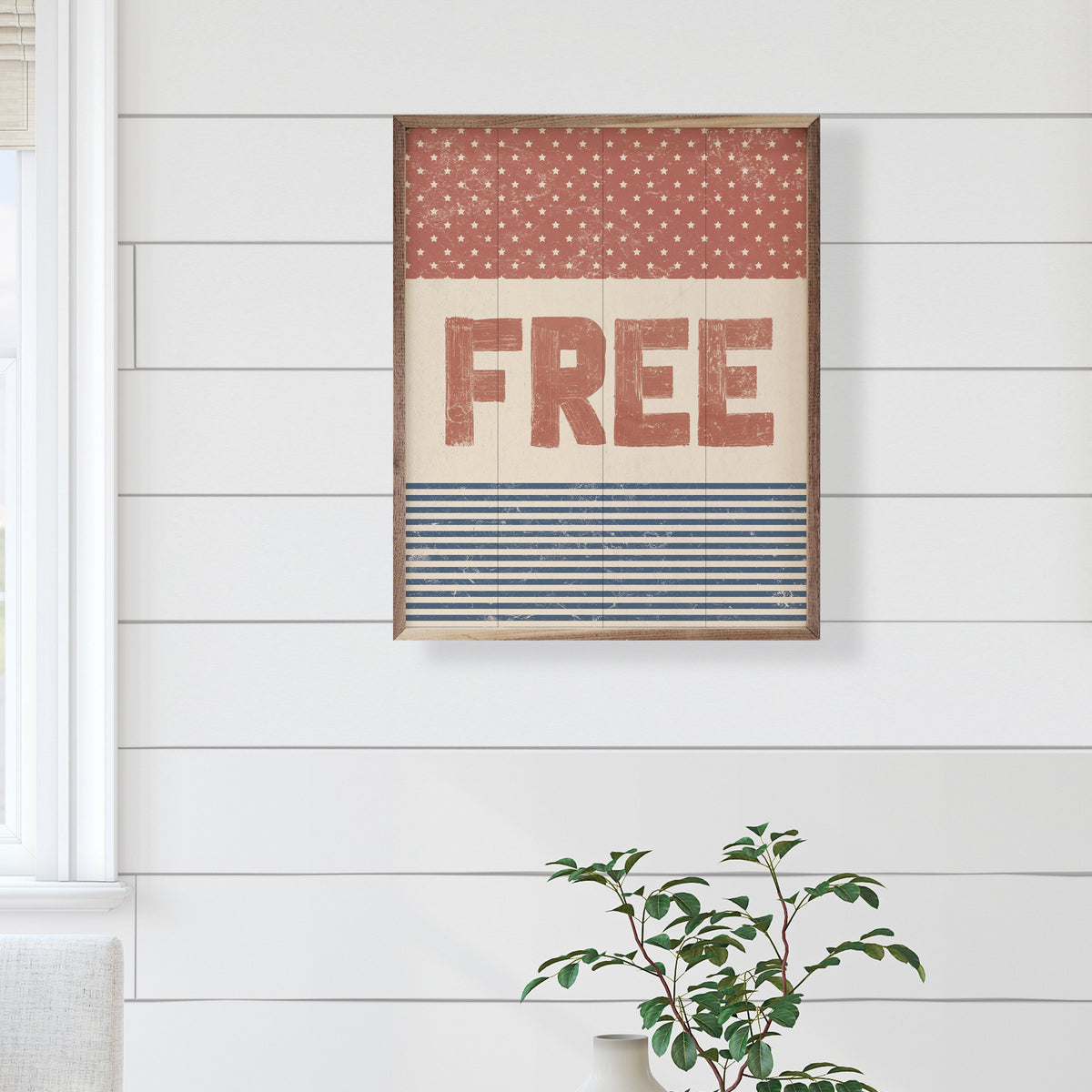 Free Red White Blue Wood Framed Print