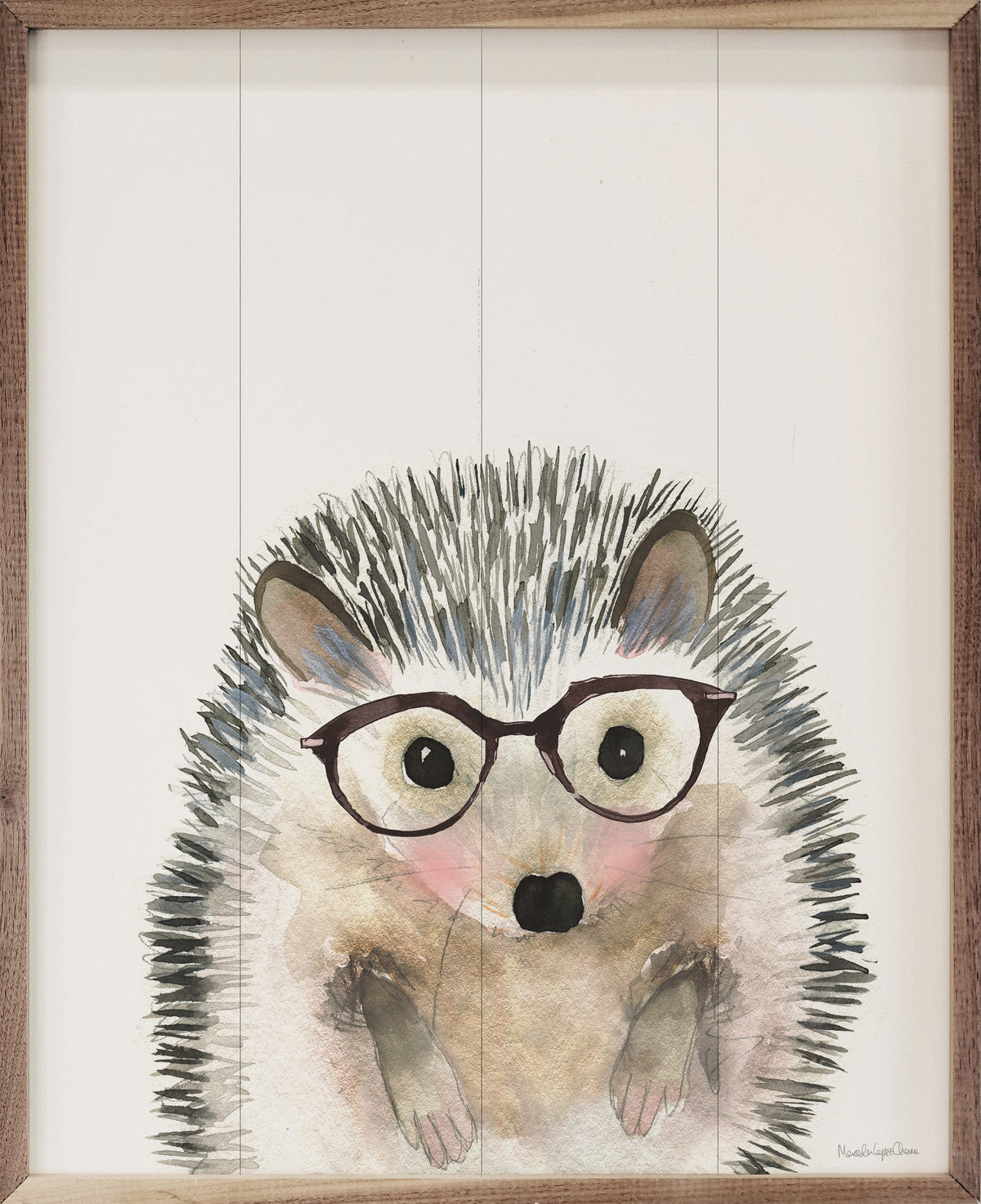 Hedgehog In Glasses By Mercedes Lopez Charro Wood Framed Print