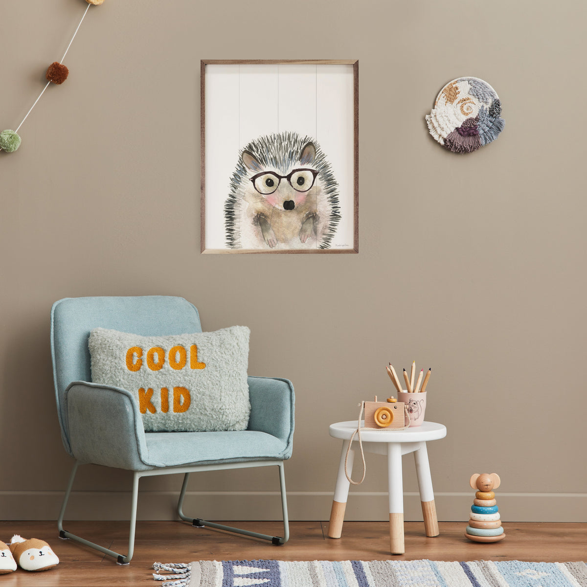 Hedgehog In Glasses By Mercedes Lopez Charro Wood Framed Print