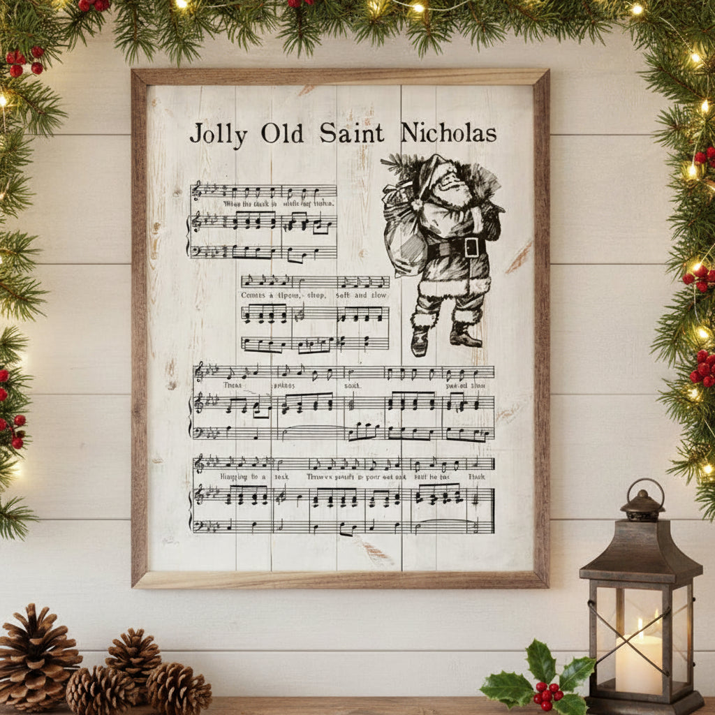 Jolly St. Nick Sheet Music Wood Framed Print