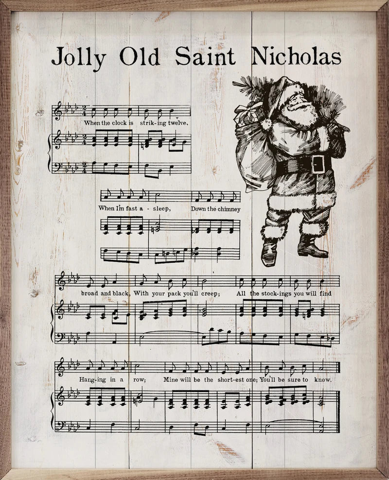 Jolly St. Nick Sheet Music Wood Framed Print