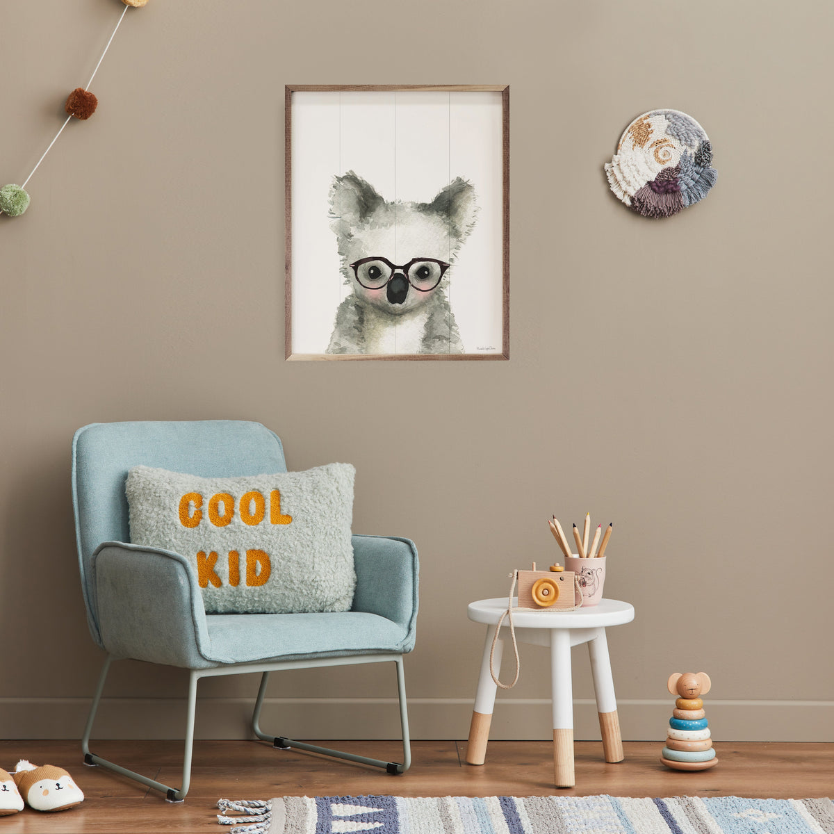 Koala In Glasses By Mercedes Lopez Charro Wood Framed Print