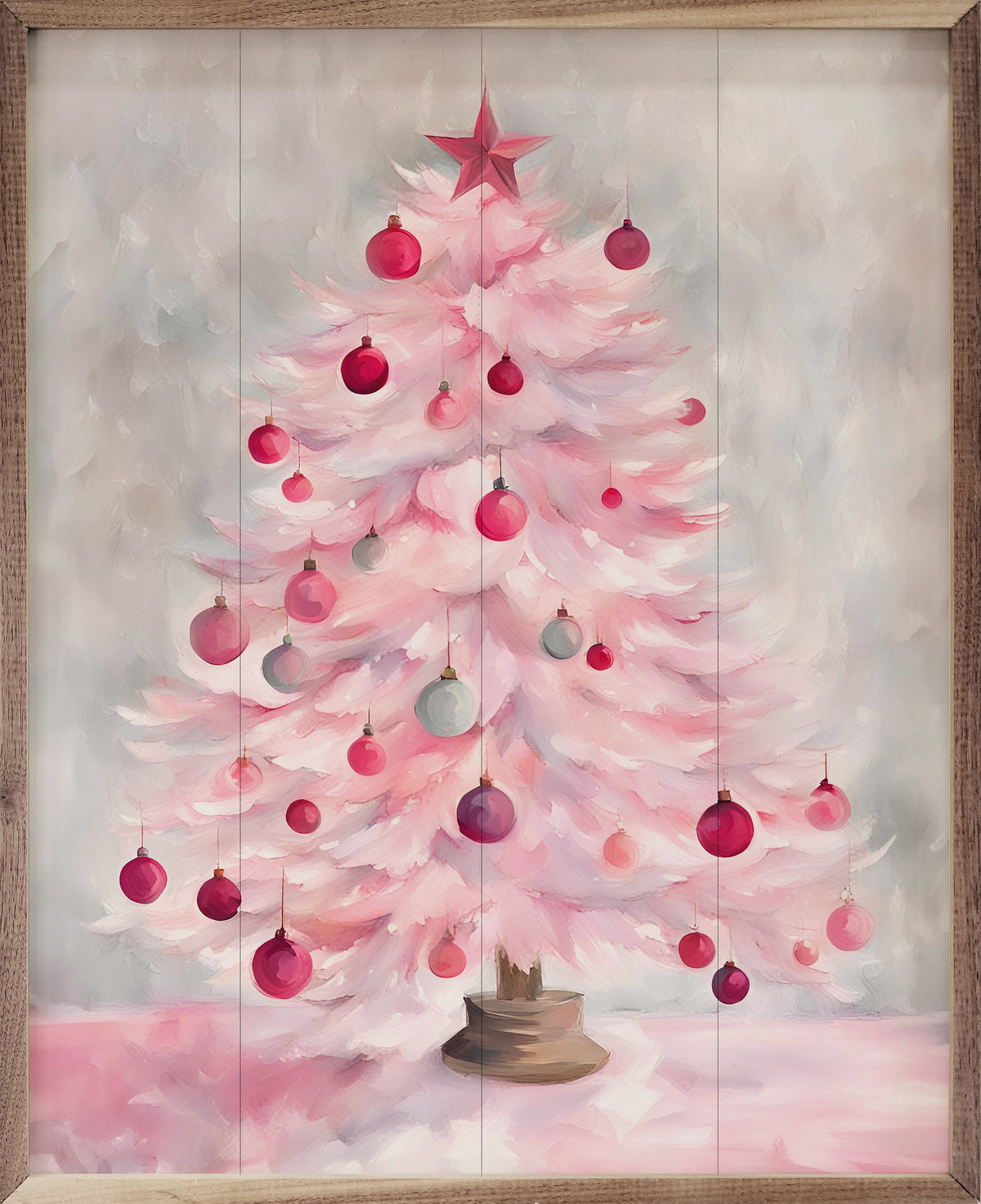 Pink Christmas Tree Wood Framed Print