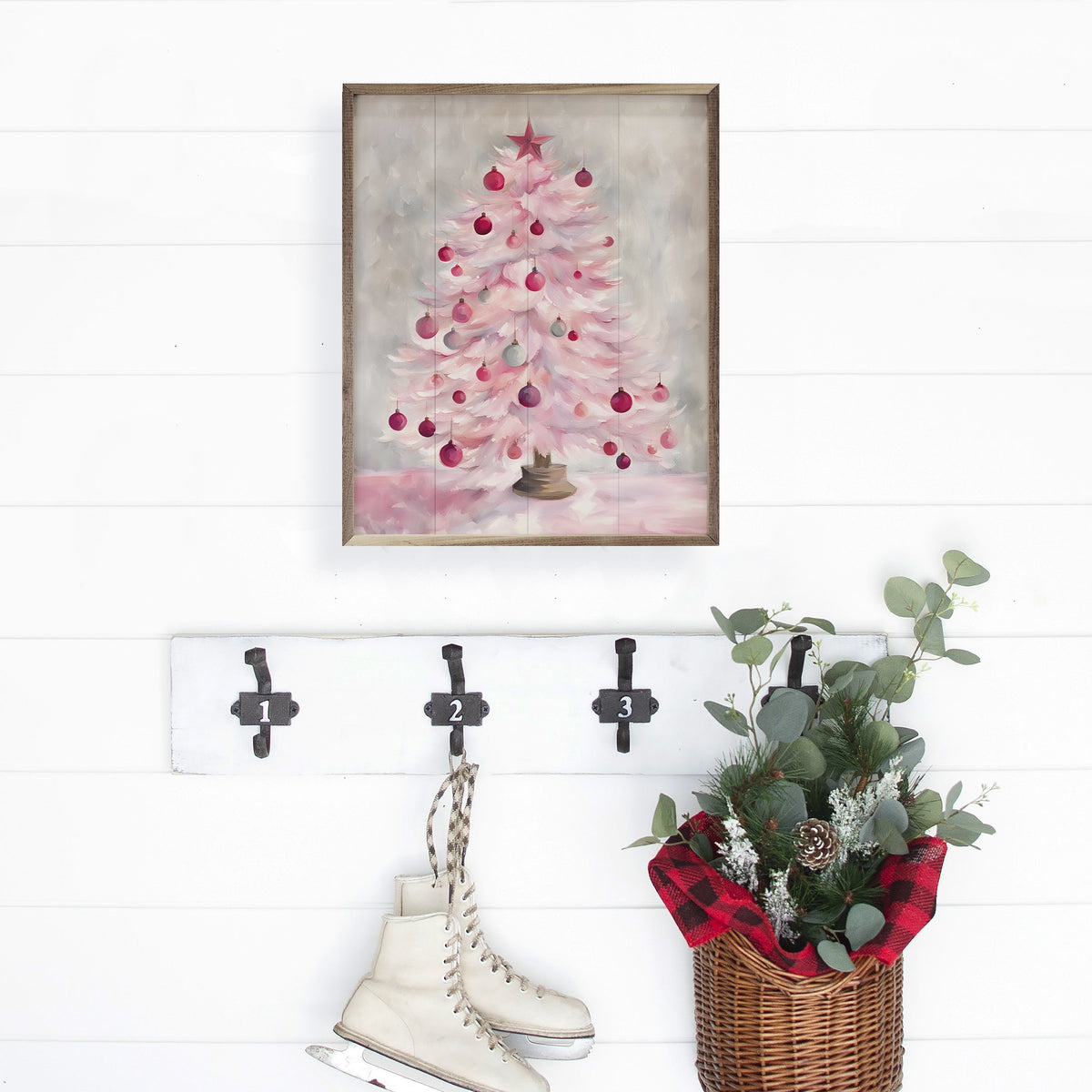 Pink Christmas Tree Wood Framed Print