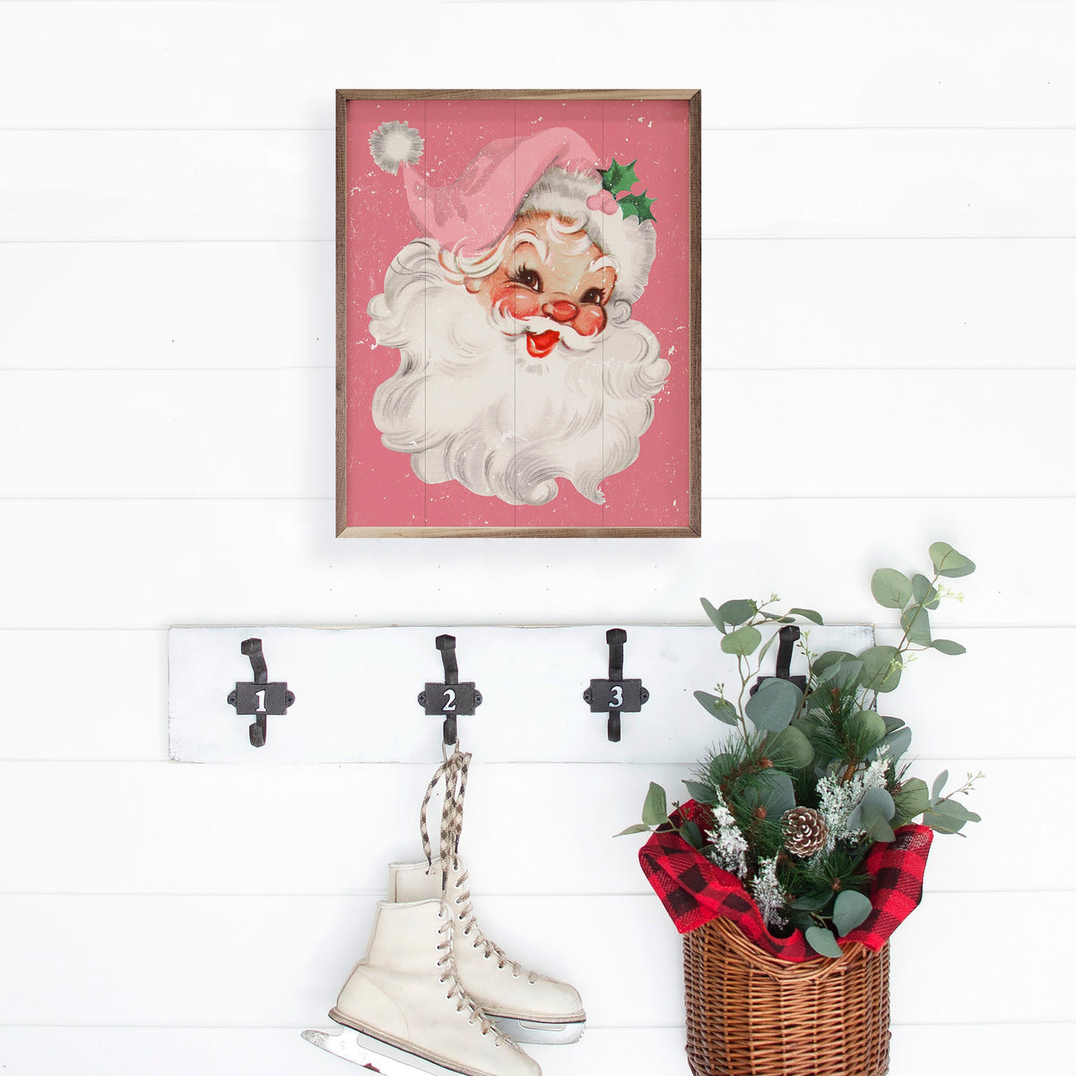 Pink Santa Wood Framed Print