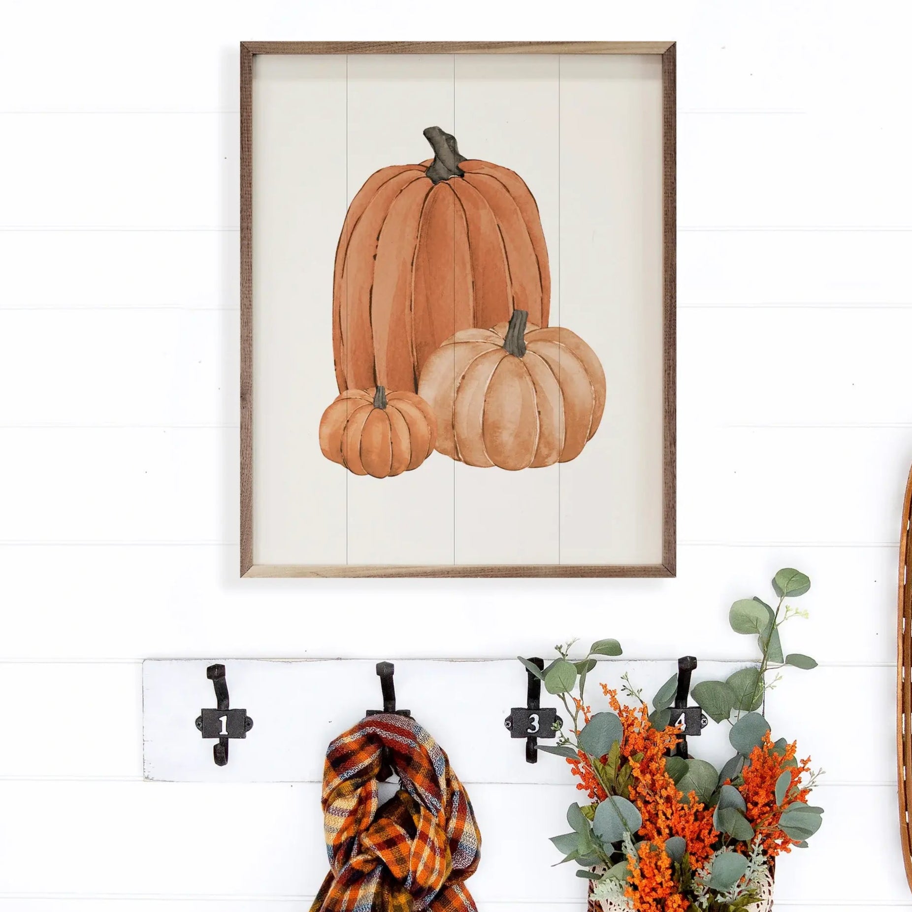 Pumpkin Trio Orange Wood Framed Print