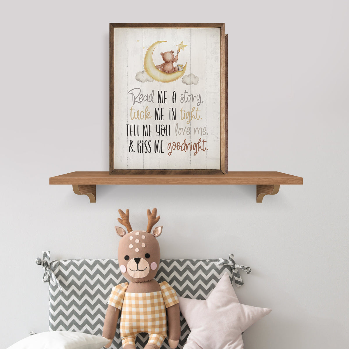 Read Me A Story Moon Whitewash Wood Framed Print