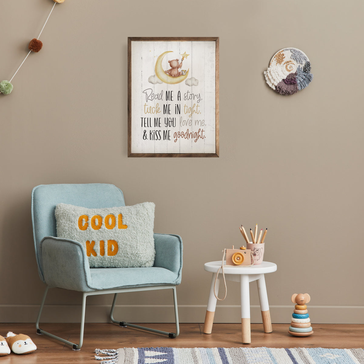 Read Me A Story Moon Whitewash Wood Framed Print