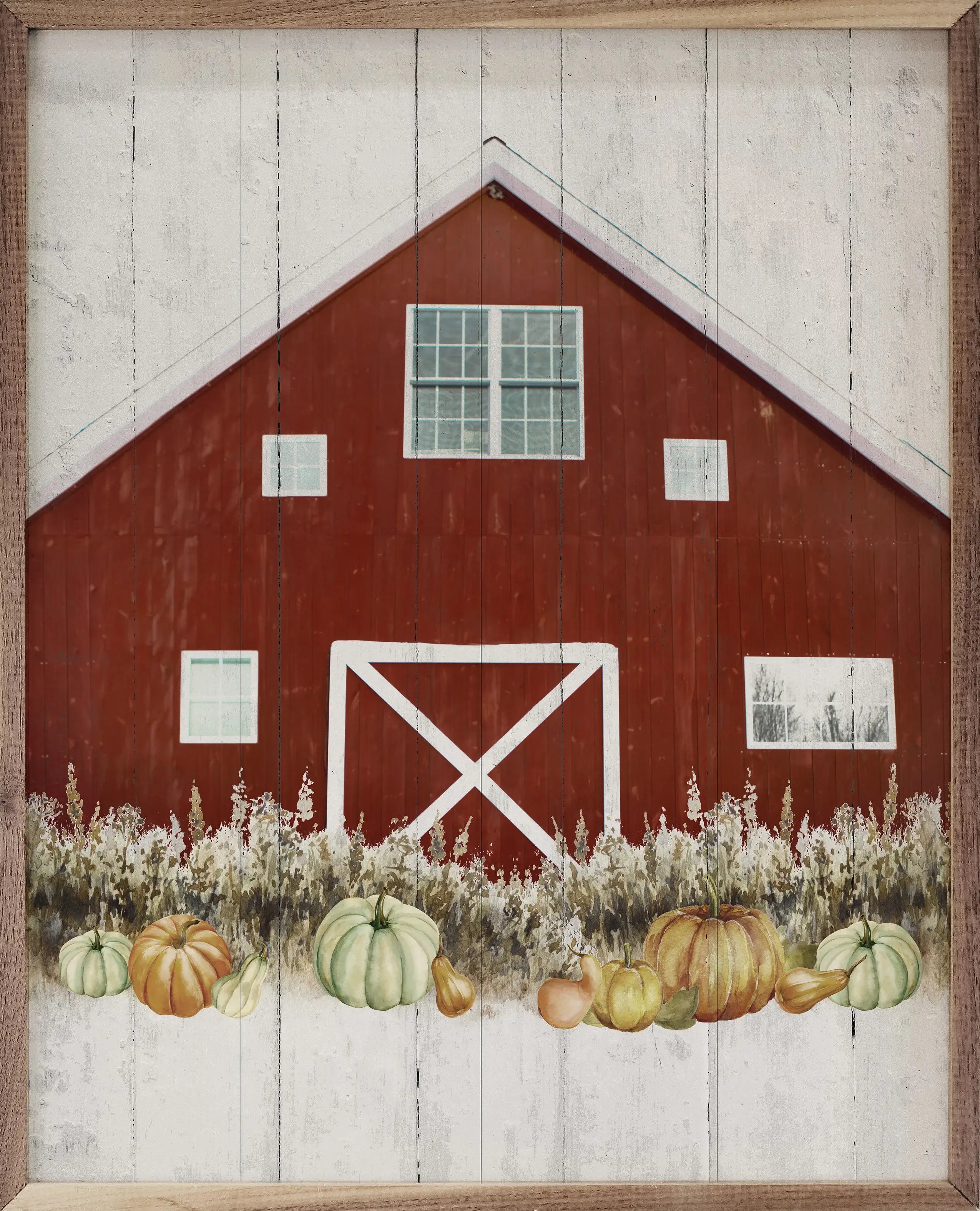 Red Fall Barn Wood Framed Print