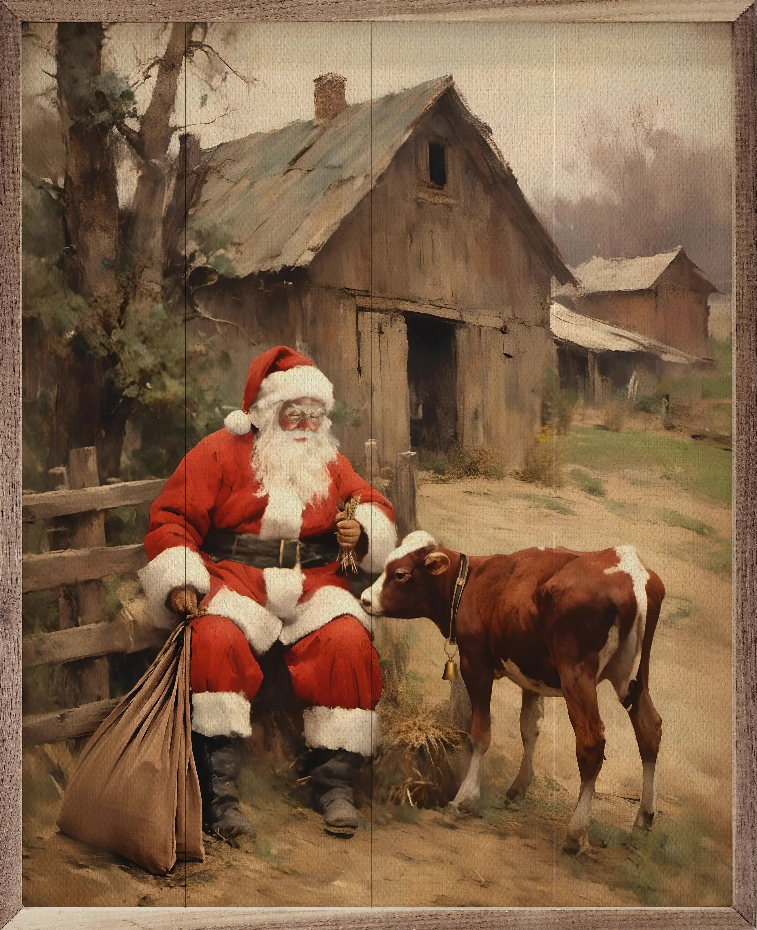 Santa Farm Visit Wood Framed Print