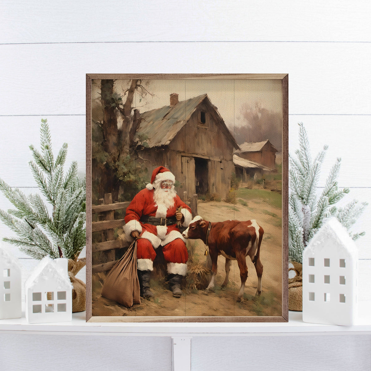 Santa Farm Visit Wood Framed Print