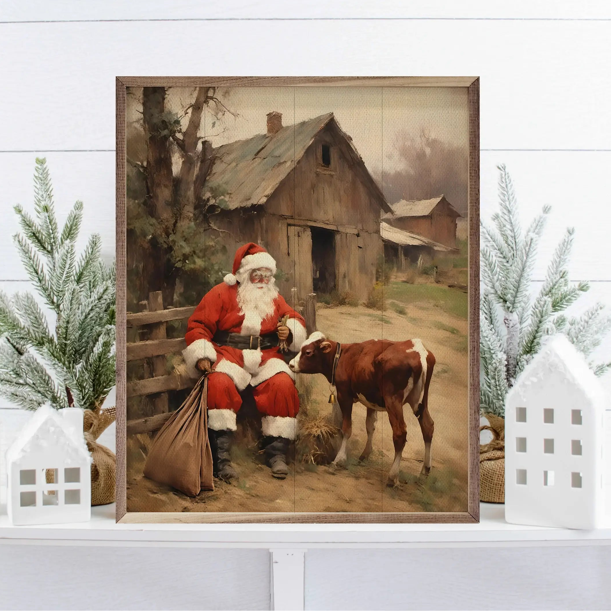 Santa Farm Visit Wood Framed Print