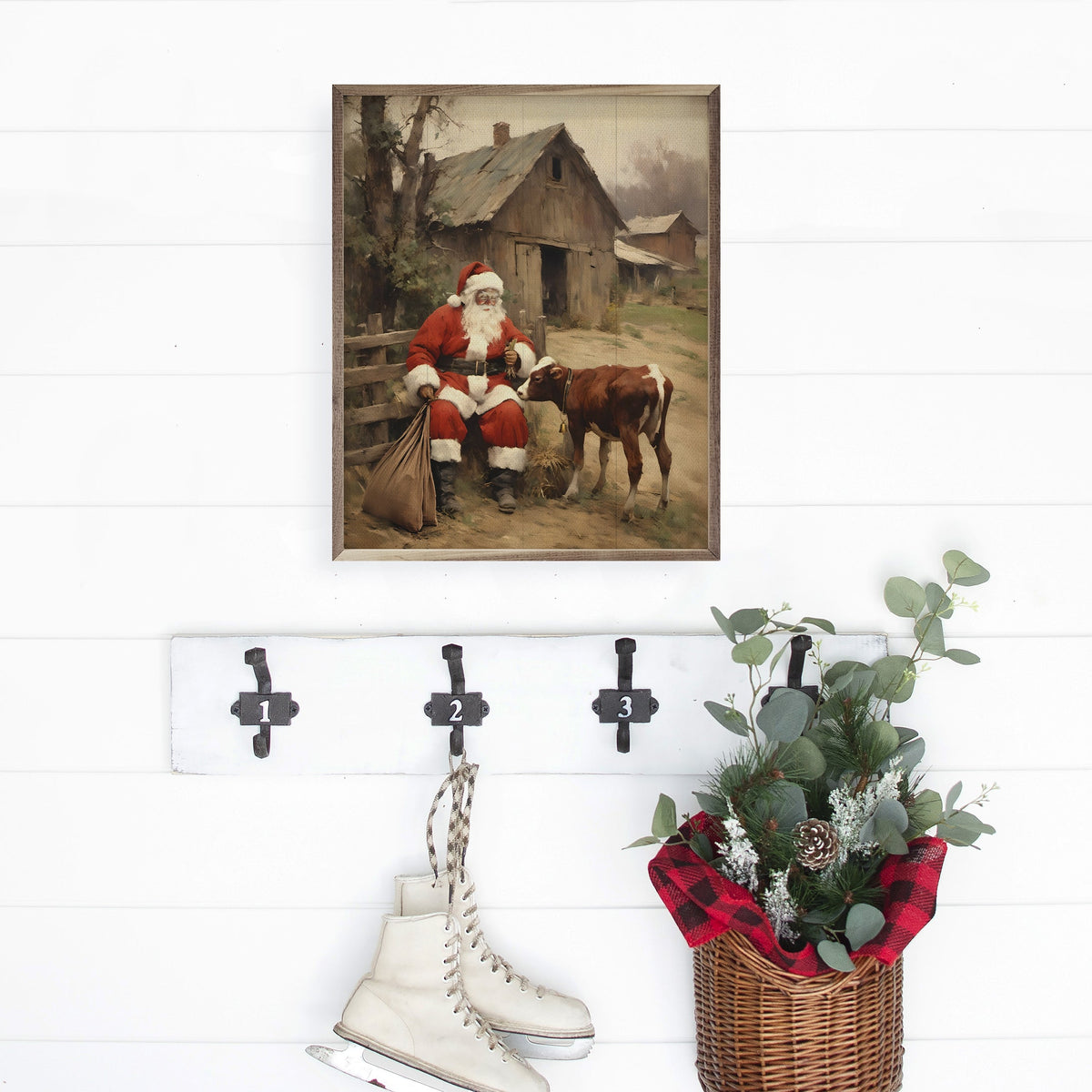 Santa Farm Visit Wood Framed Print