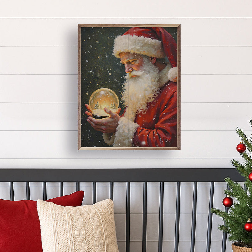 Santa With Snowglobe Wood Framed Print