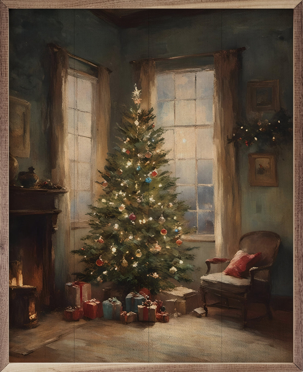 Simple Lighted Christmas Tree Wood Framed Print