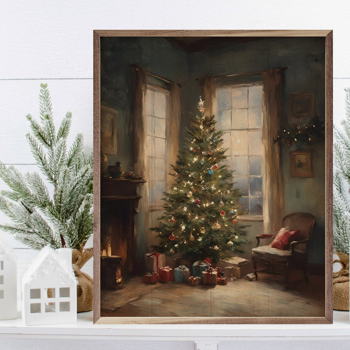 Simple Lighted Christmas Tree Wood Framed Print
