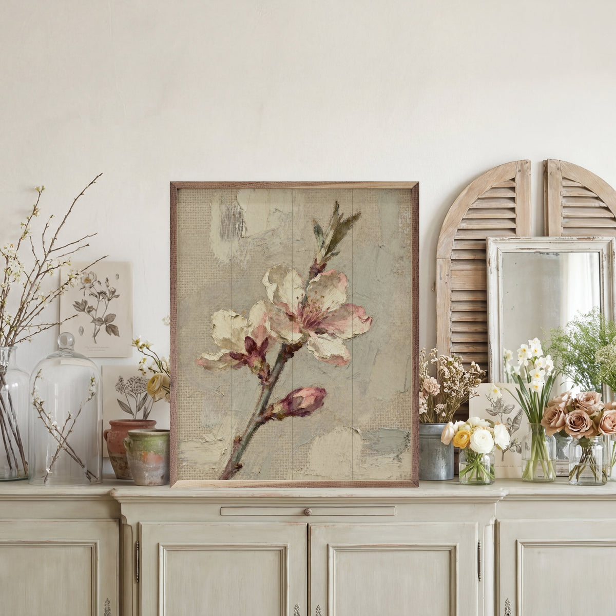 Simple Flower Branch Wood Framed Print