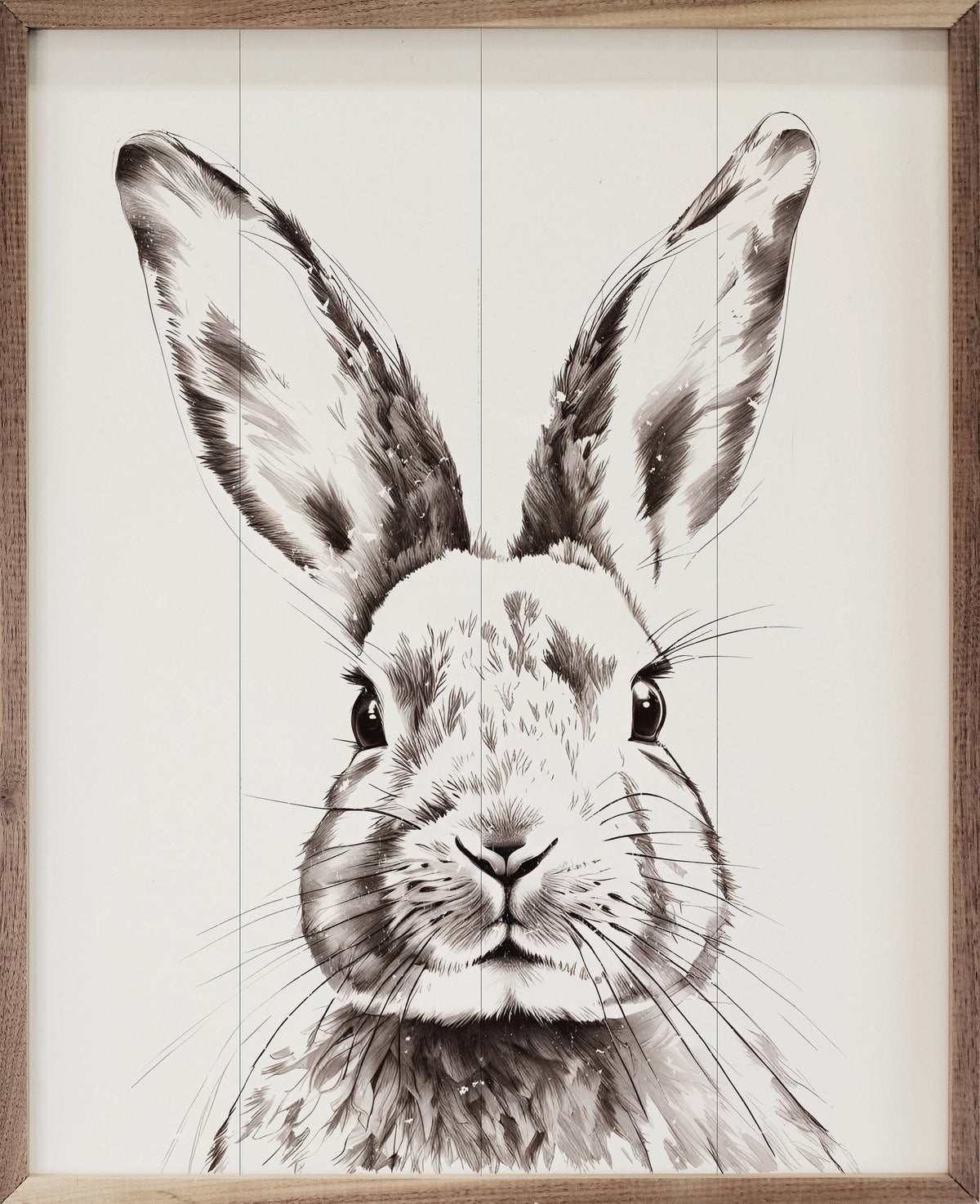 Hand Drawn Rabbit Portrait Wood Framed Print