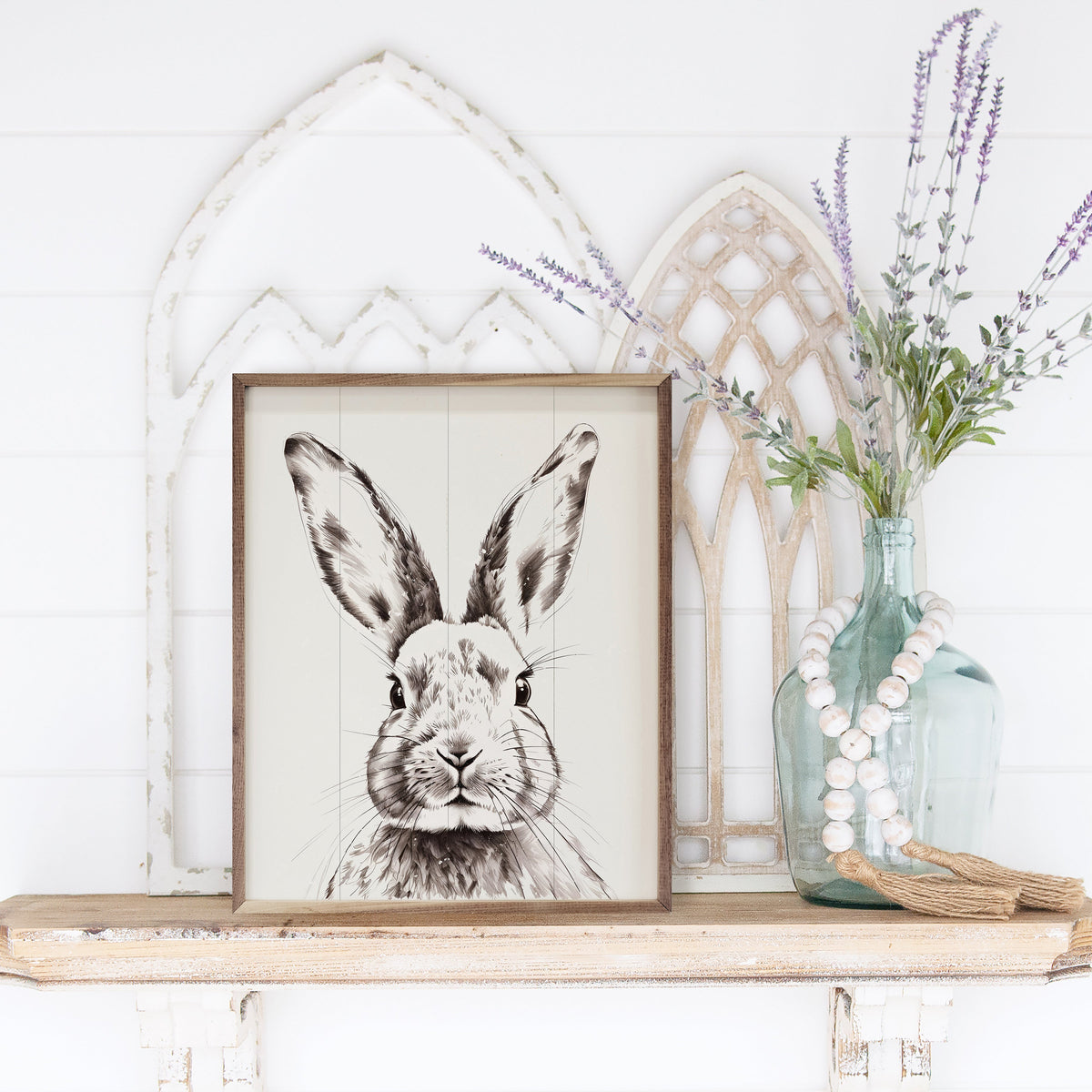 Hand Drawn Rabbit Portrait Wood Framed Print