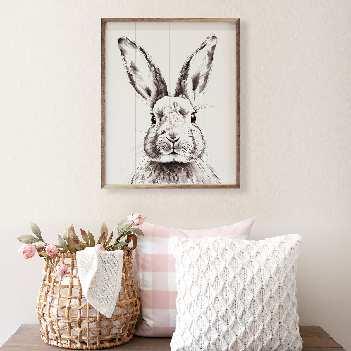 Hand Drawn Rabbit Portrait Wood Framed Print