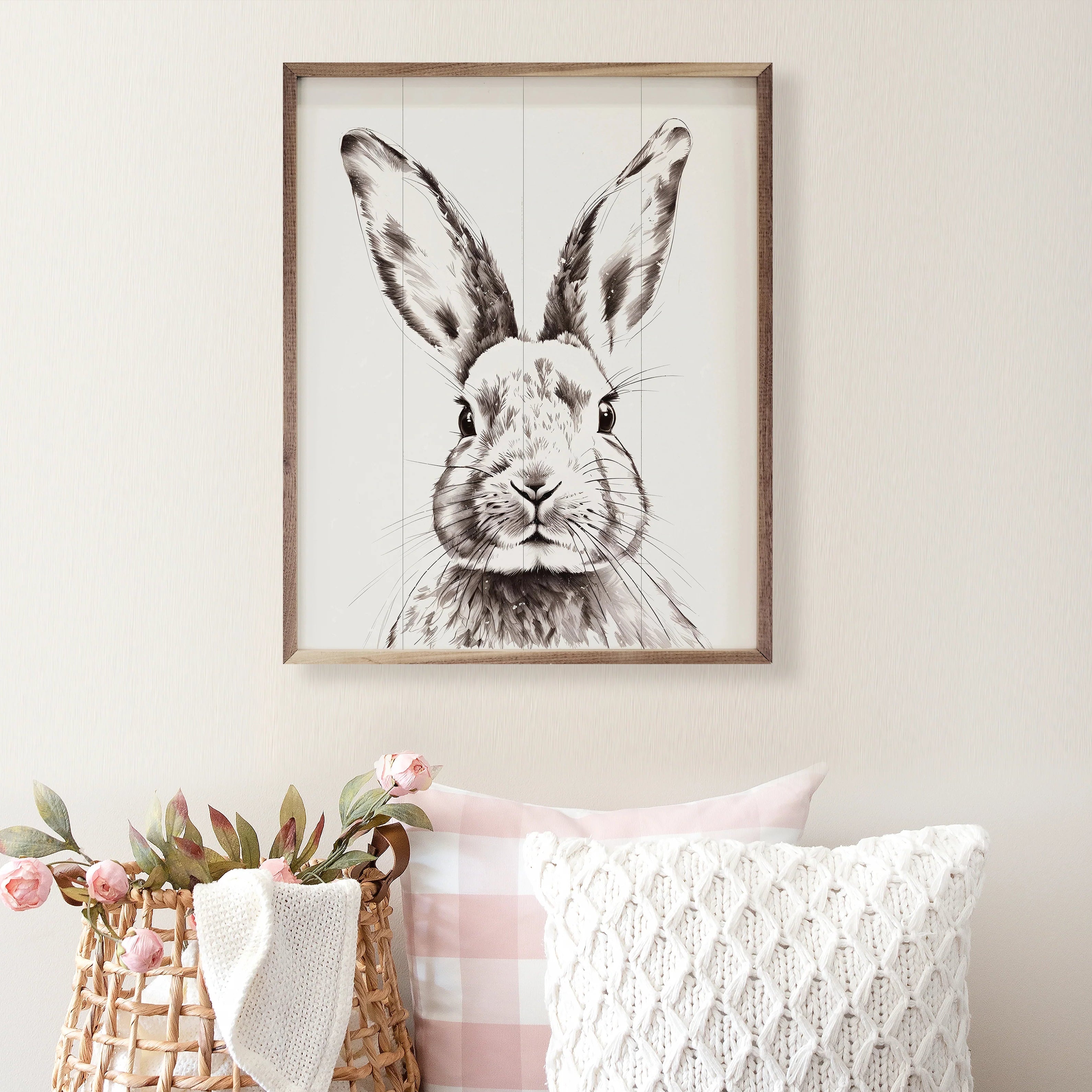 Hand Drawn Rabbit Portrait Wood Framed Print