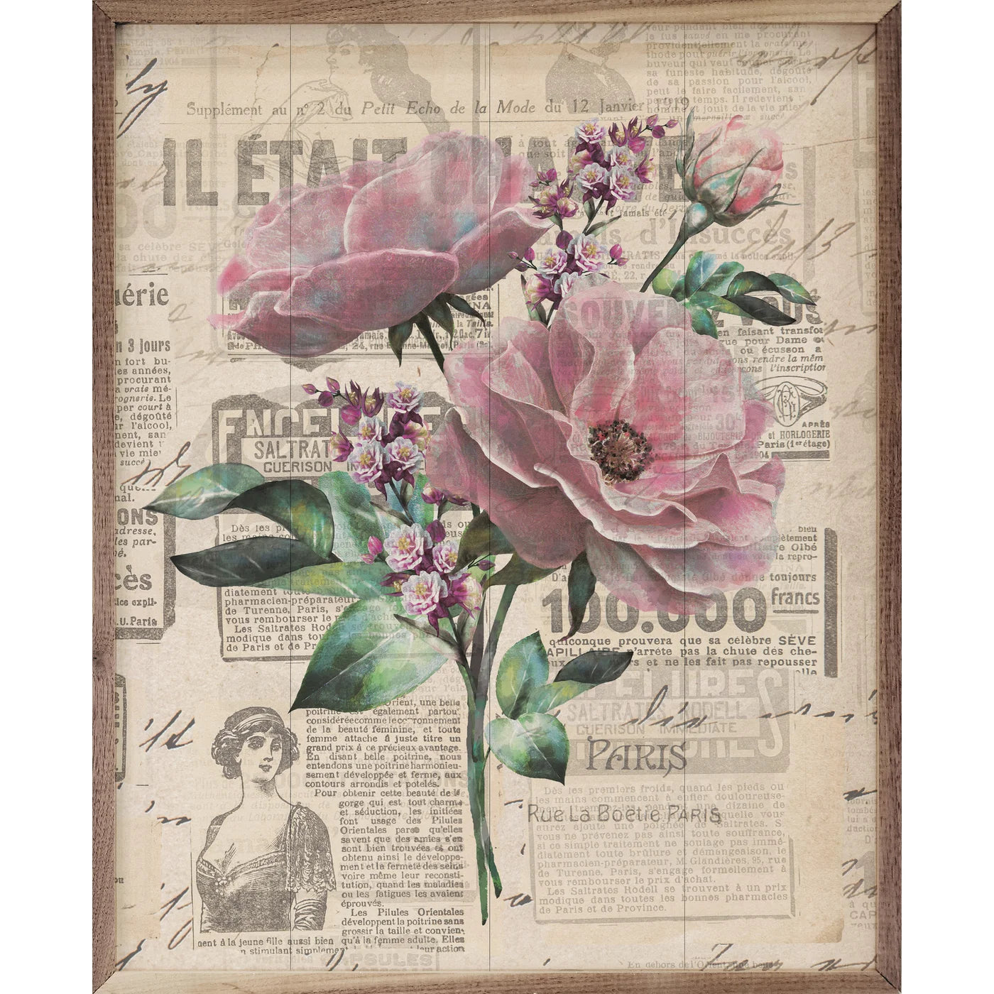 Soft Pink Floral Whitewash Wood Framed Print