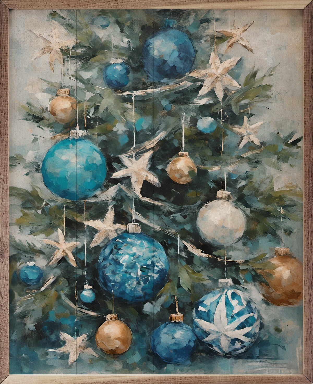 Starfish Holiday Tree Wood Framed Print
