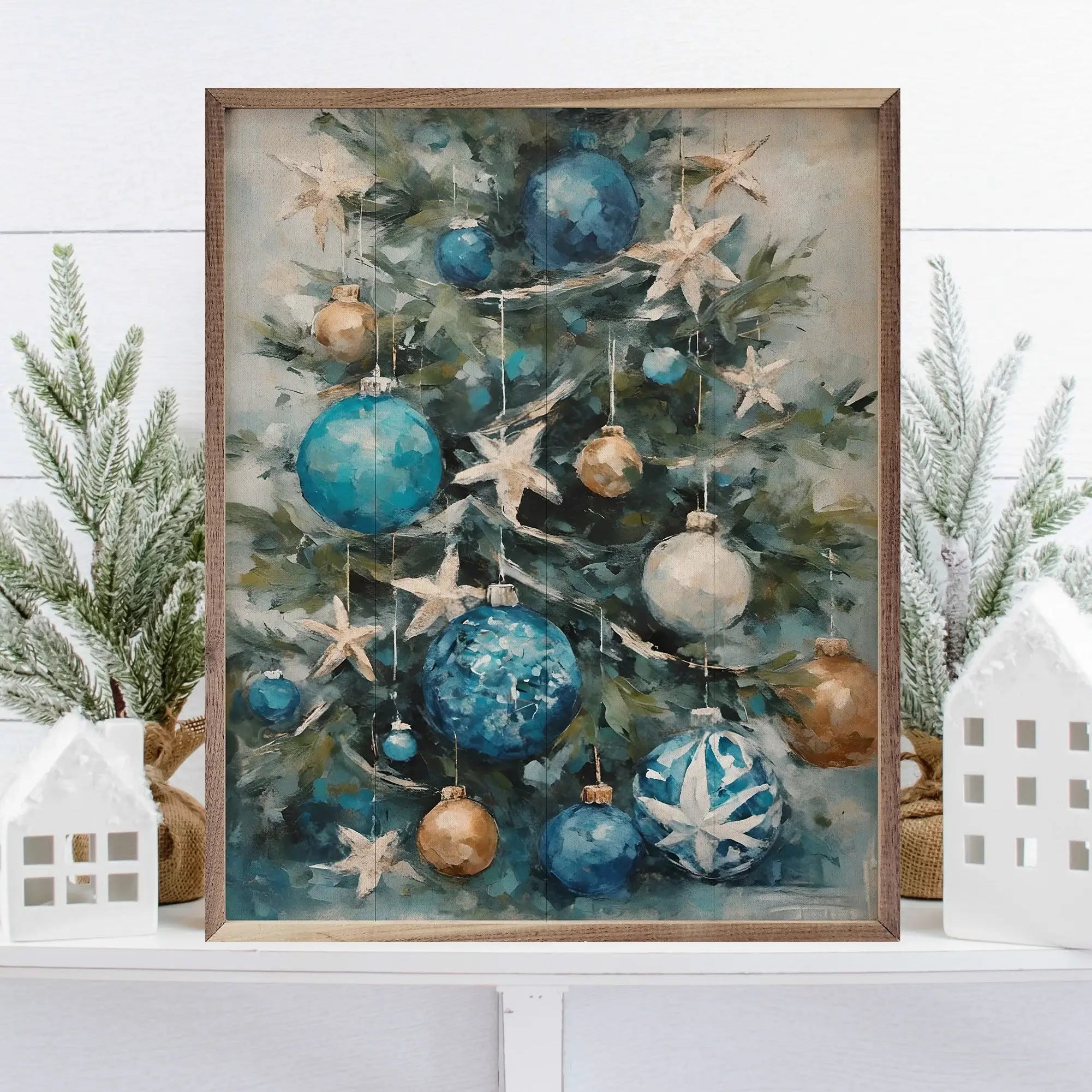 Starfish Holiday Tree Wood Framed Print