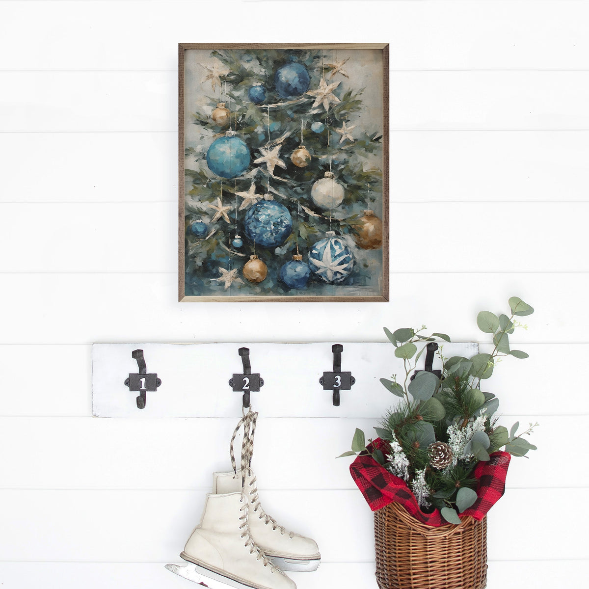 Starfish Holiday Tree Wood Framed Print