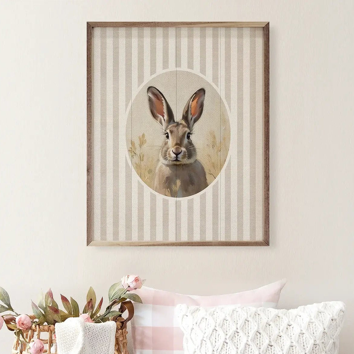 Stripes & Spring Animals Wood Framed Print