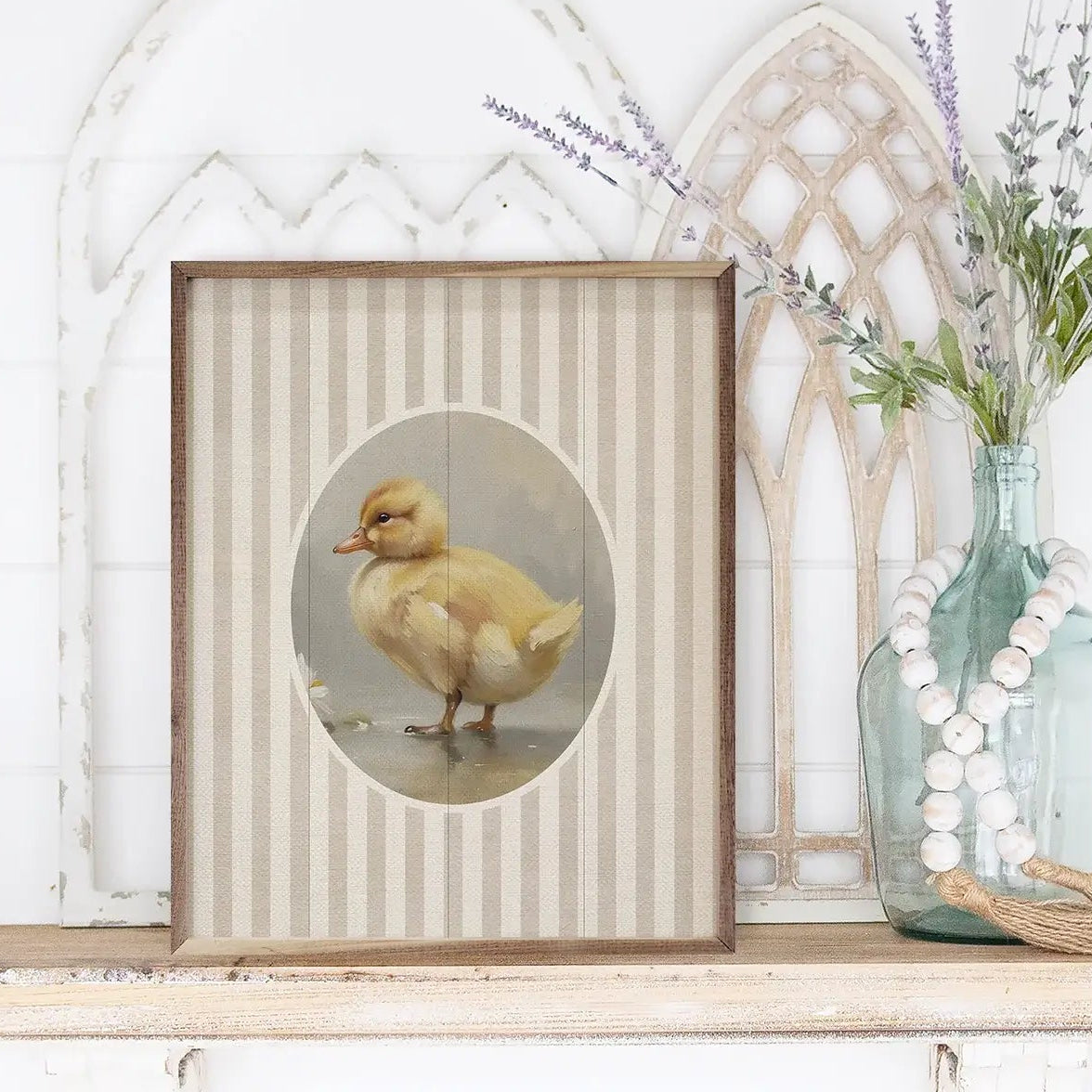 Stripes & Spring Animals Wood Framed Print