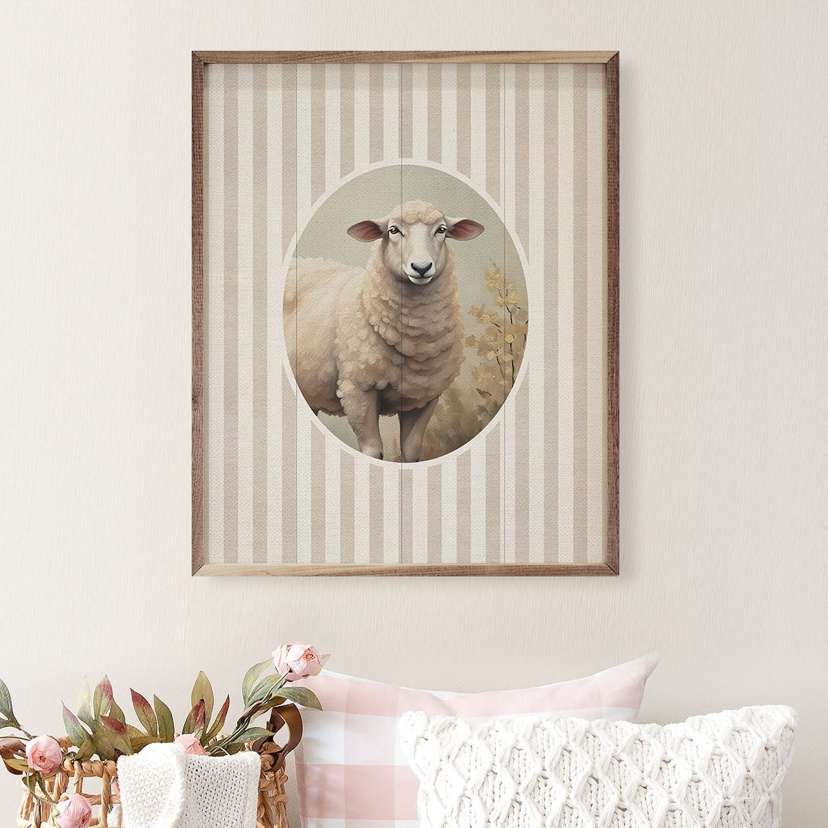 Stripes &  Sheep Wood Framed Print