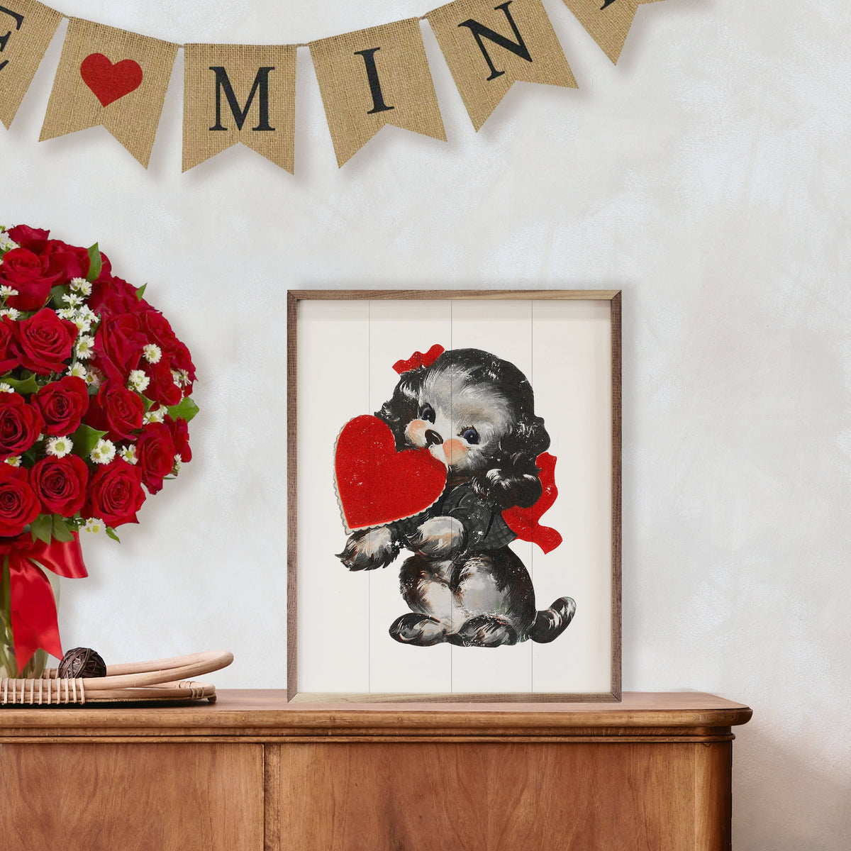 Sweet Valentine Dog Wood Framed Print