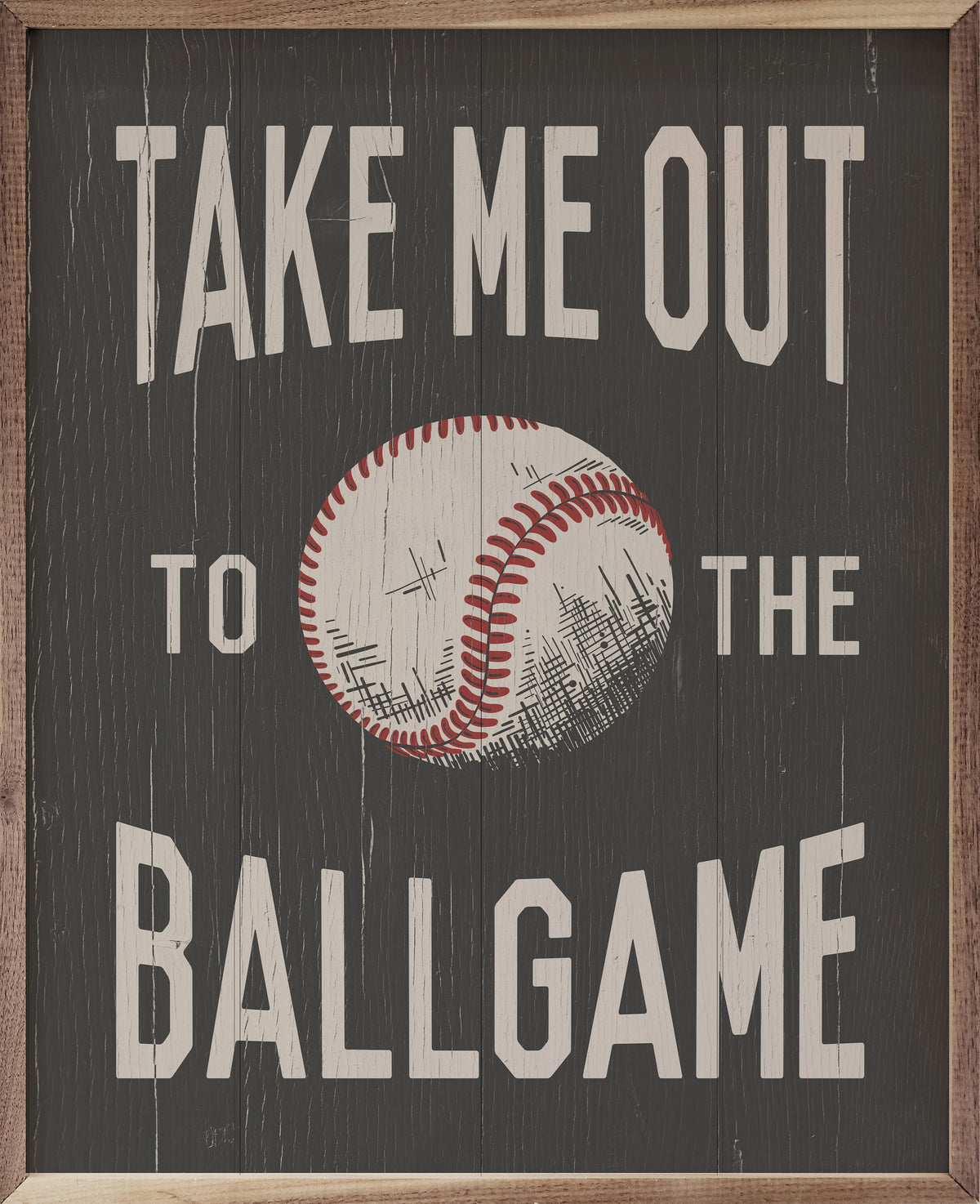 Take Me Out To The Ballgame Baseball Wood Framed Print