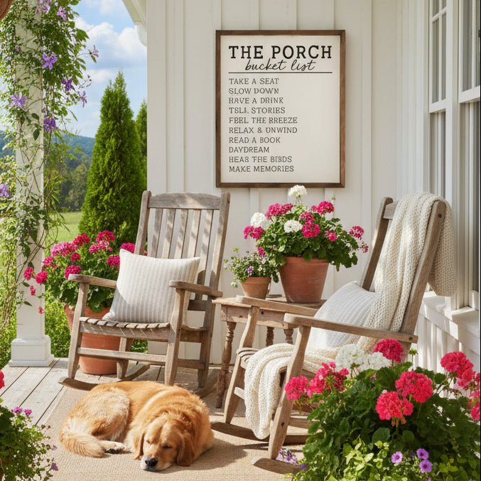 The Porch Bucket List Wood Framed Print