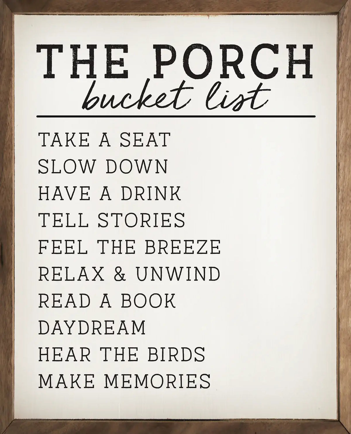 The Porch Bucket List Wood Framed Print