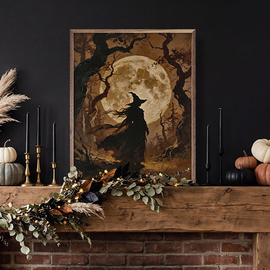 The Witch And The Moon Wood Framed Print