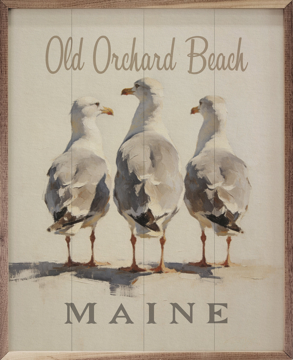 Three Seagulls Personalized Beach Name Wood Framed Print