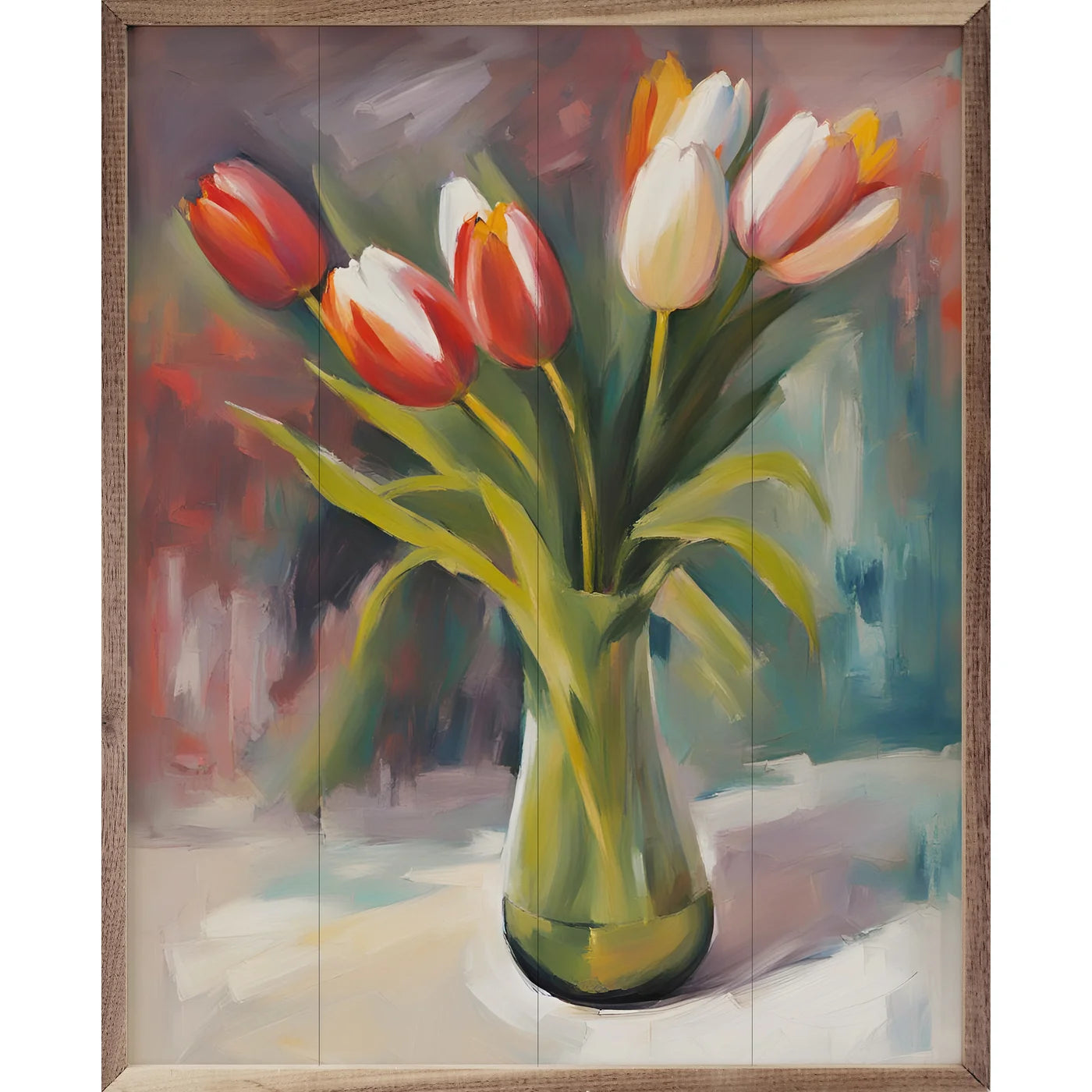 Tulips In Vase Wood Framed Print