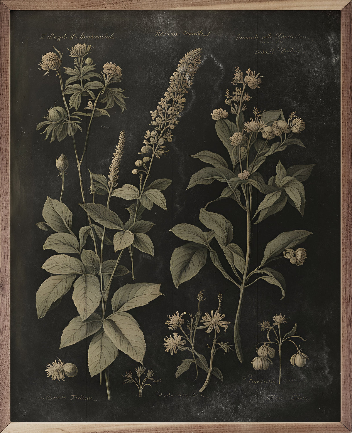 Vintage Neutral Floral Print Black Wood Framed Print