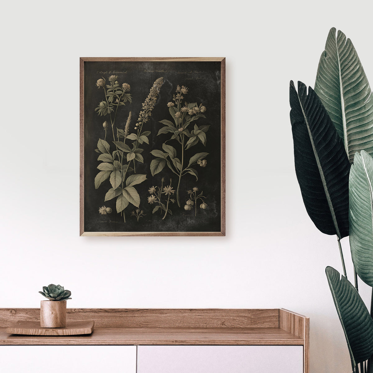 Vintage Neutral Floral Print Black Wood Framed Print
