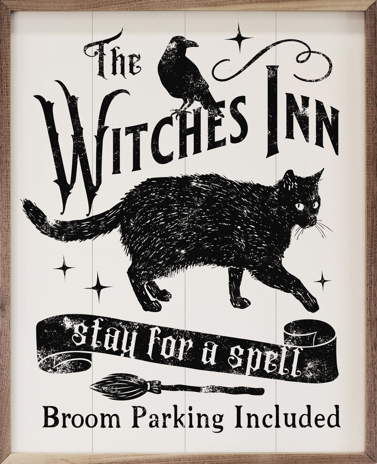 Witches Inn Stay For A Spell Cat White Wood Framed Print