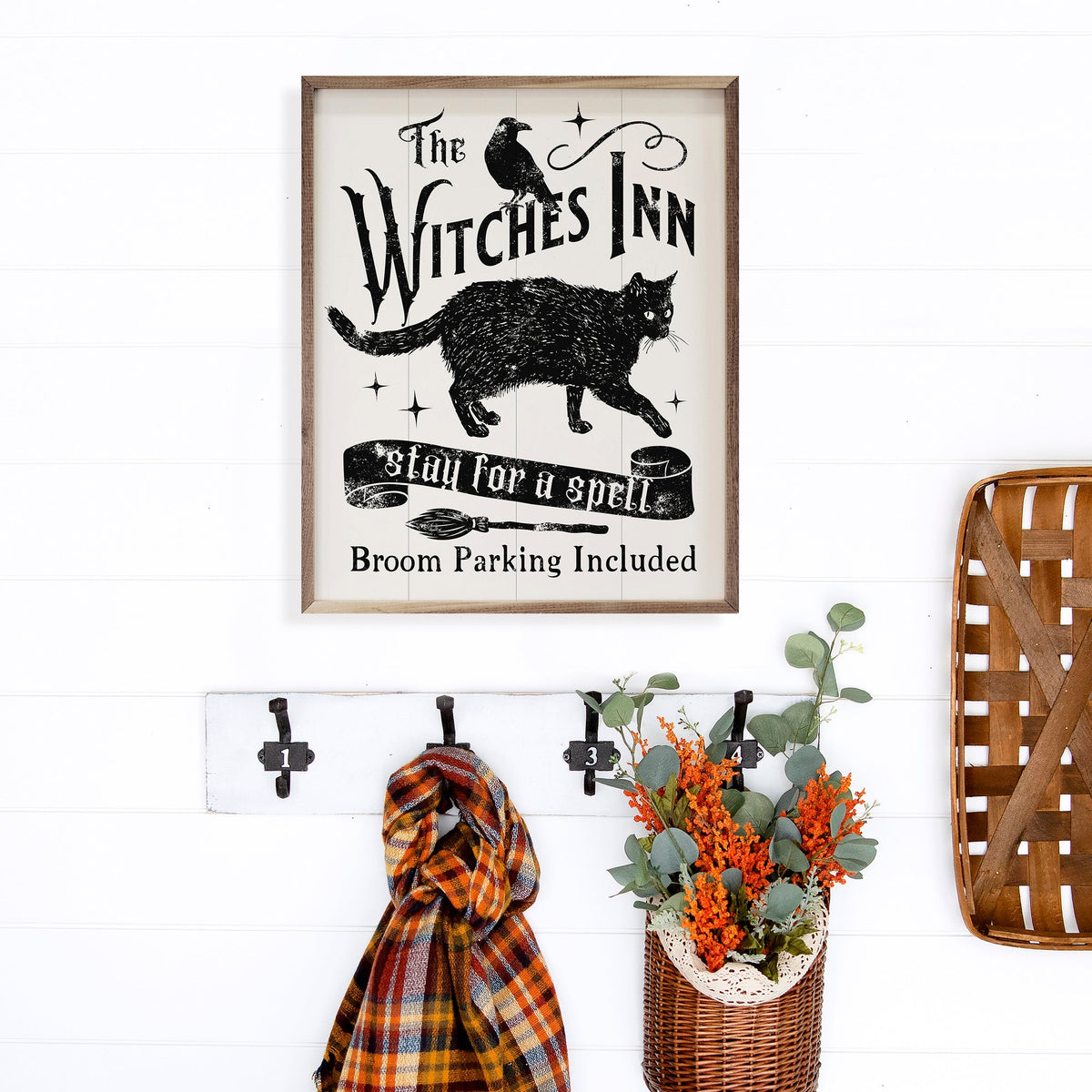 Witches Inn Stay For A Spell Cat White Wood Framed Print