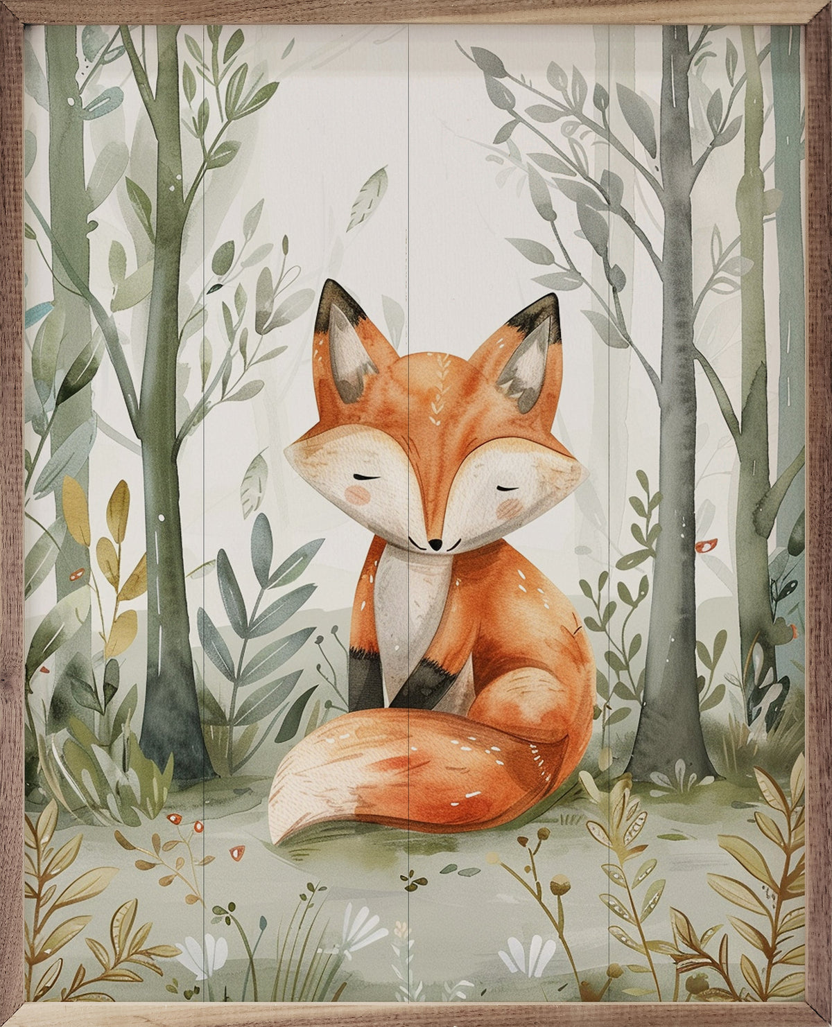 Woodland Fox Wood Framed Print